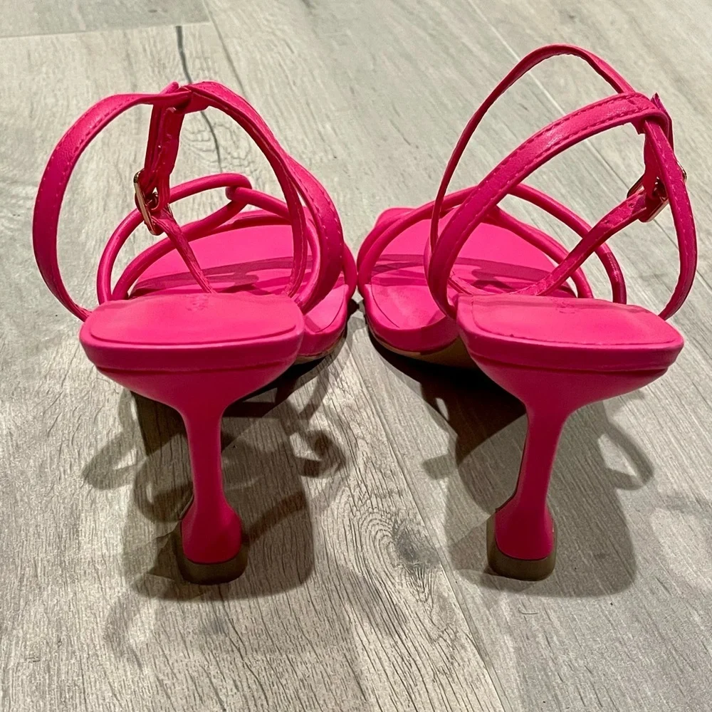 Open Edit Rachel Hot Pink Strappy Square-toe ankle buckle sandals Size 6